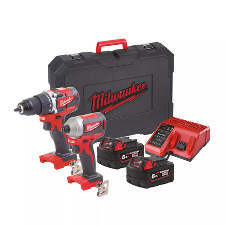 Pack 2 produits visseuse + perceuse 18v livré avec deux batteries et chargeur en coffret m18 BPP2D-402C MILWAUKEE